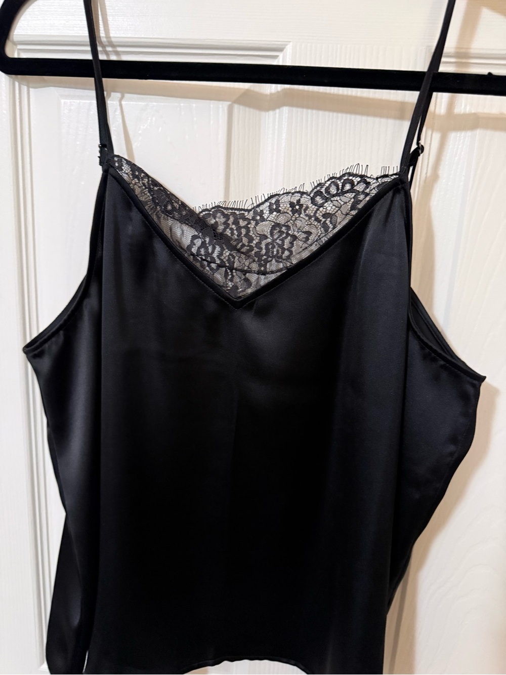 LOFT Black Satin Lace-Trim Cami